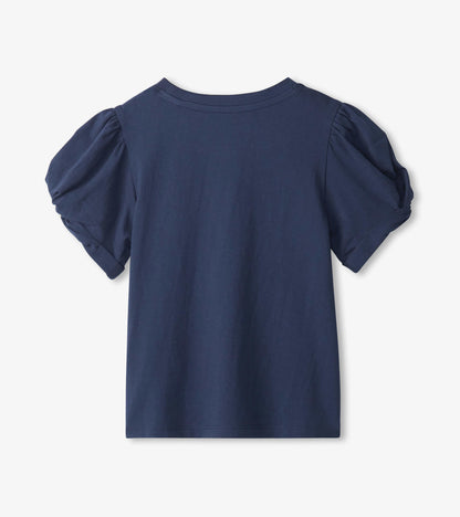 Girls Navy Twisted Sleeve Tee