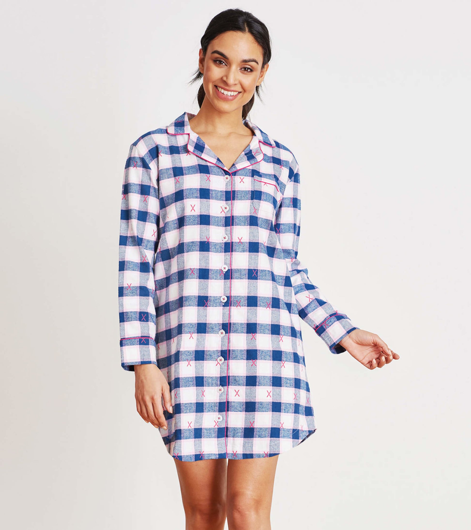 Ski Holiday Plaid Women's Flannel Nightdress S Ski Holiday Plaid Women's Flannel Nightdress S