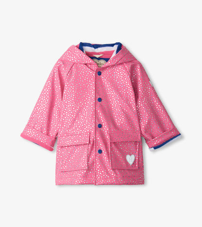 Baby & Toddler Girls Glitter Hearts Button-Up Rain Jacket