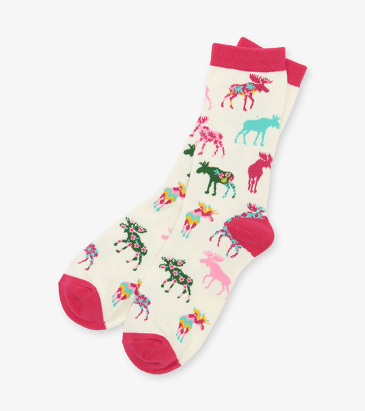 Patterned Moose Women's Crew Socks