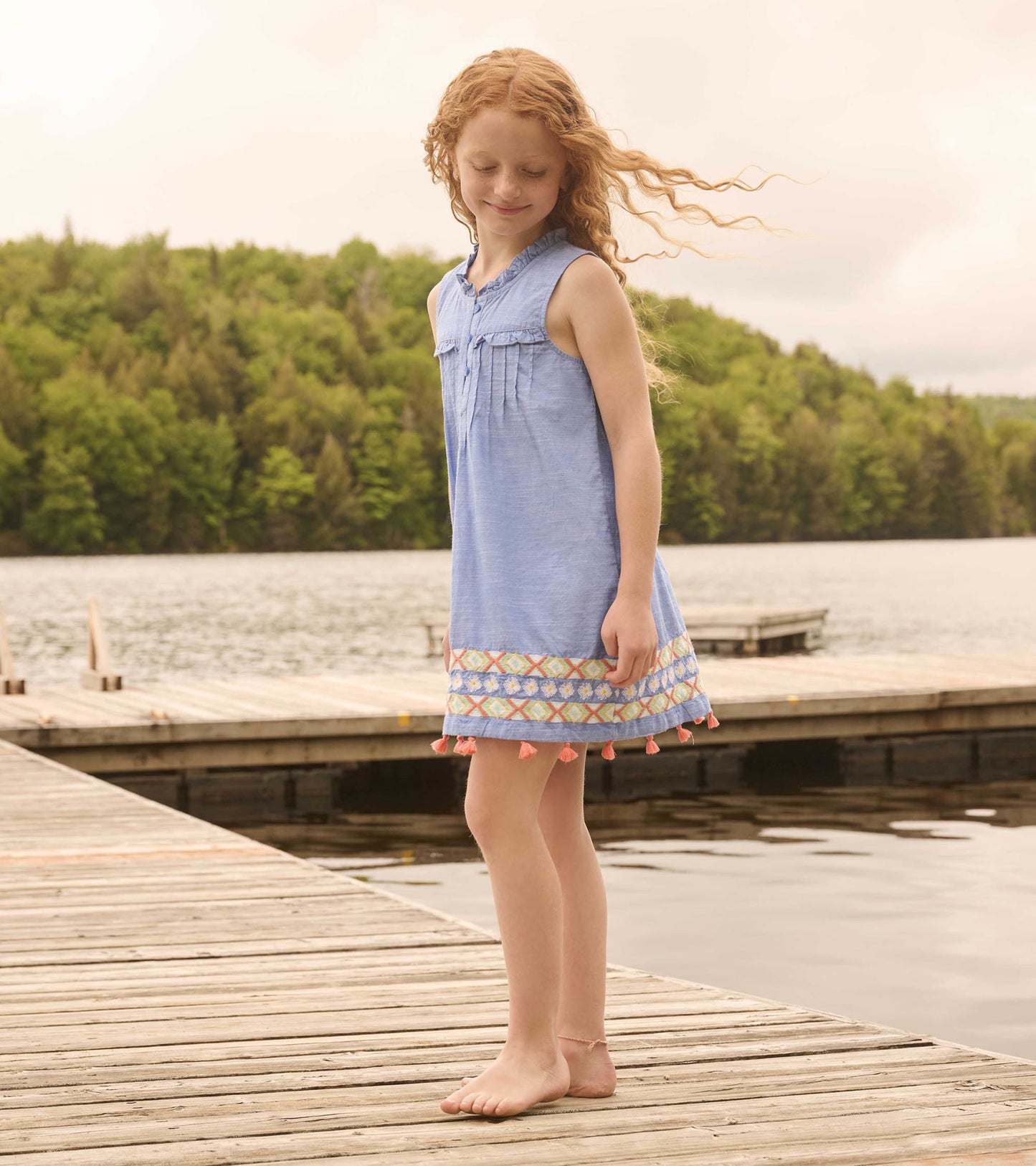 Girls Chambray Pintuck Dress