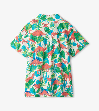 Boys Jungle Dino Short Sleeve Jersey Button Down