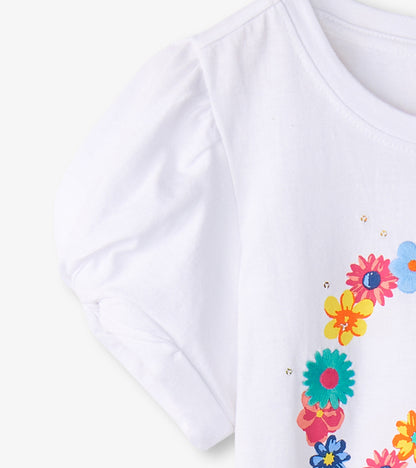 Girls Peace Flower Twisted Sleeve Tee