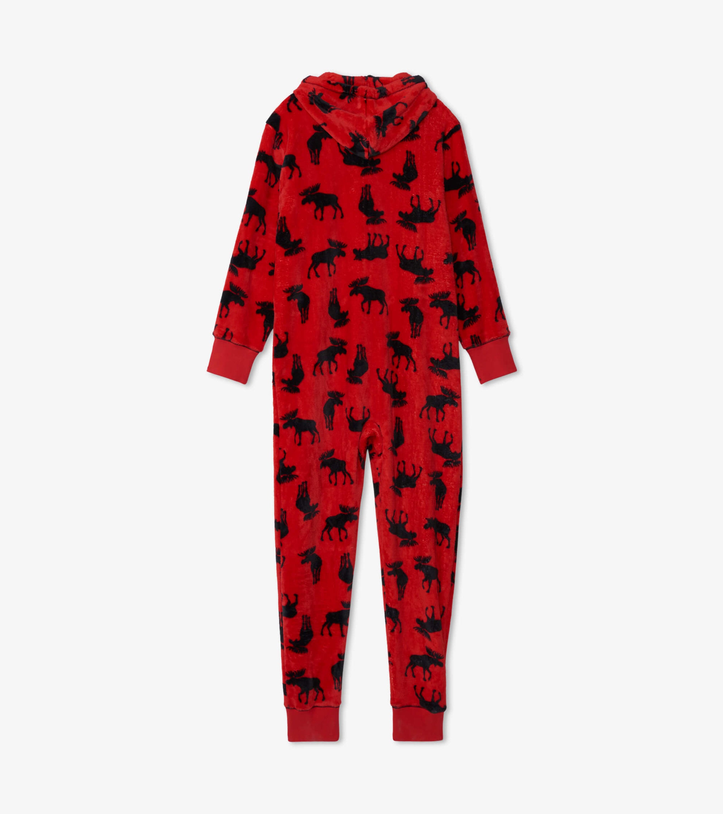 Adult Moose on Red Hooded Fleece Jumpsuit