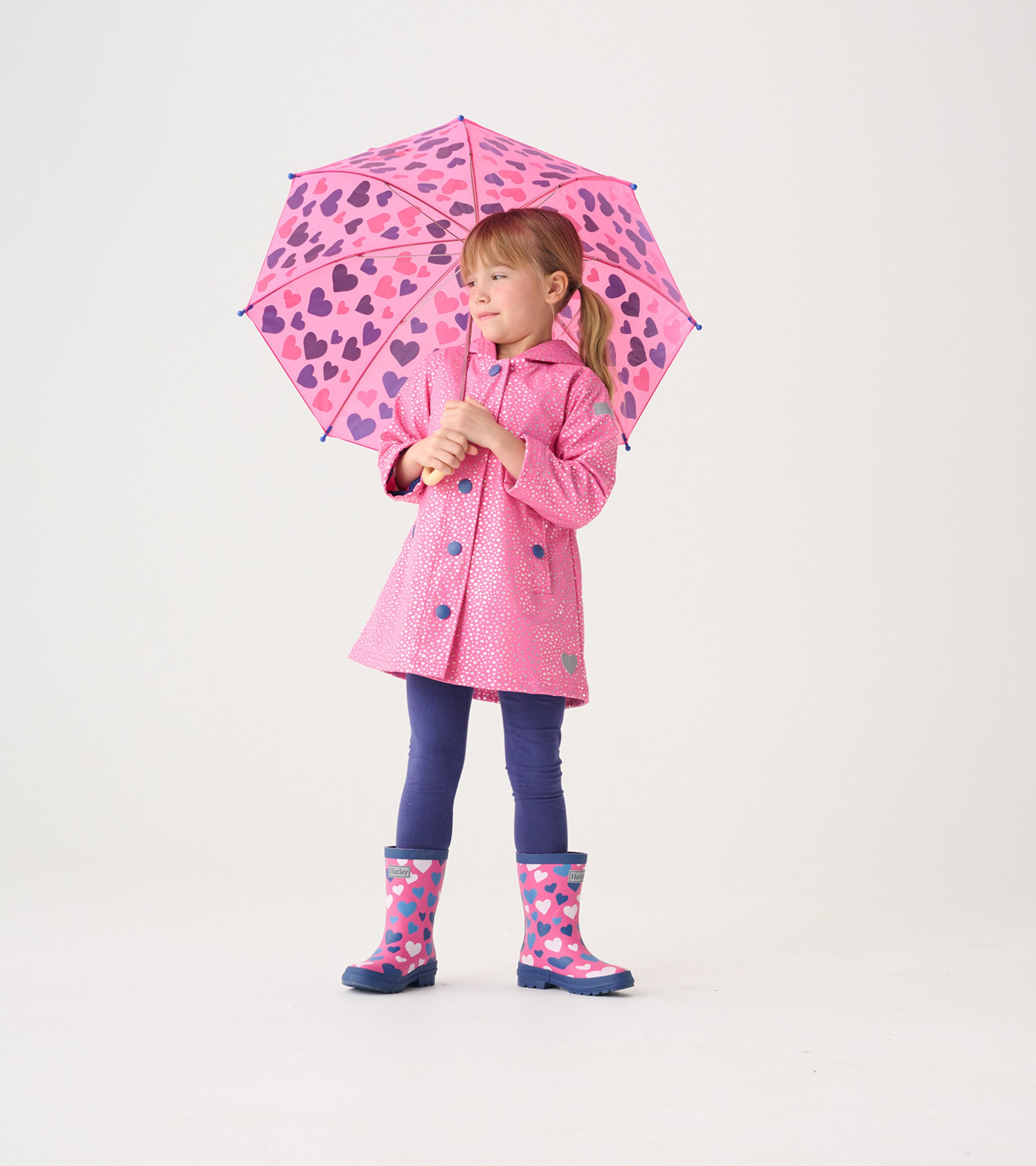 Girls Glitter Hearts Button-Up Rain Jacket