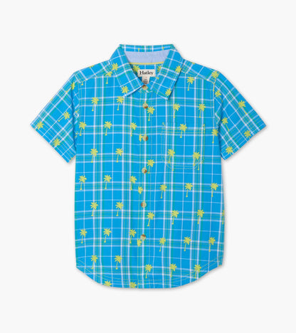 Tropical Plaid Short Sleeve Button Down Shirt