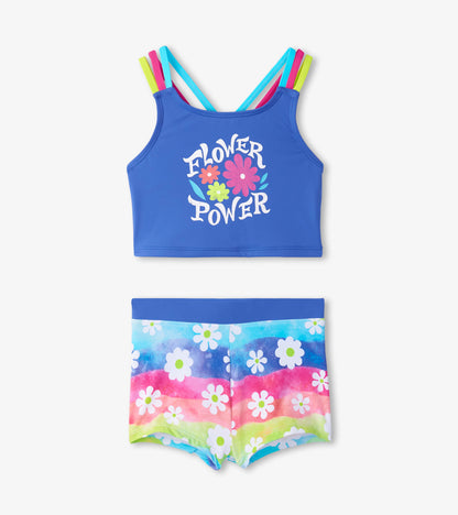 Girls Rainbow Flower Two-Piece Crop Top Bikini Set