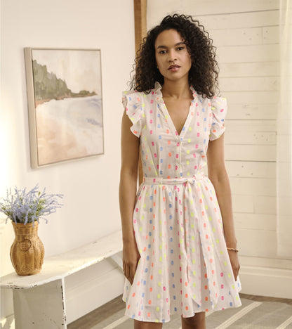 Godet Belted Dress - Summer Dots