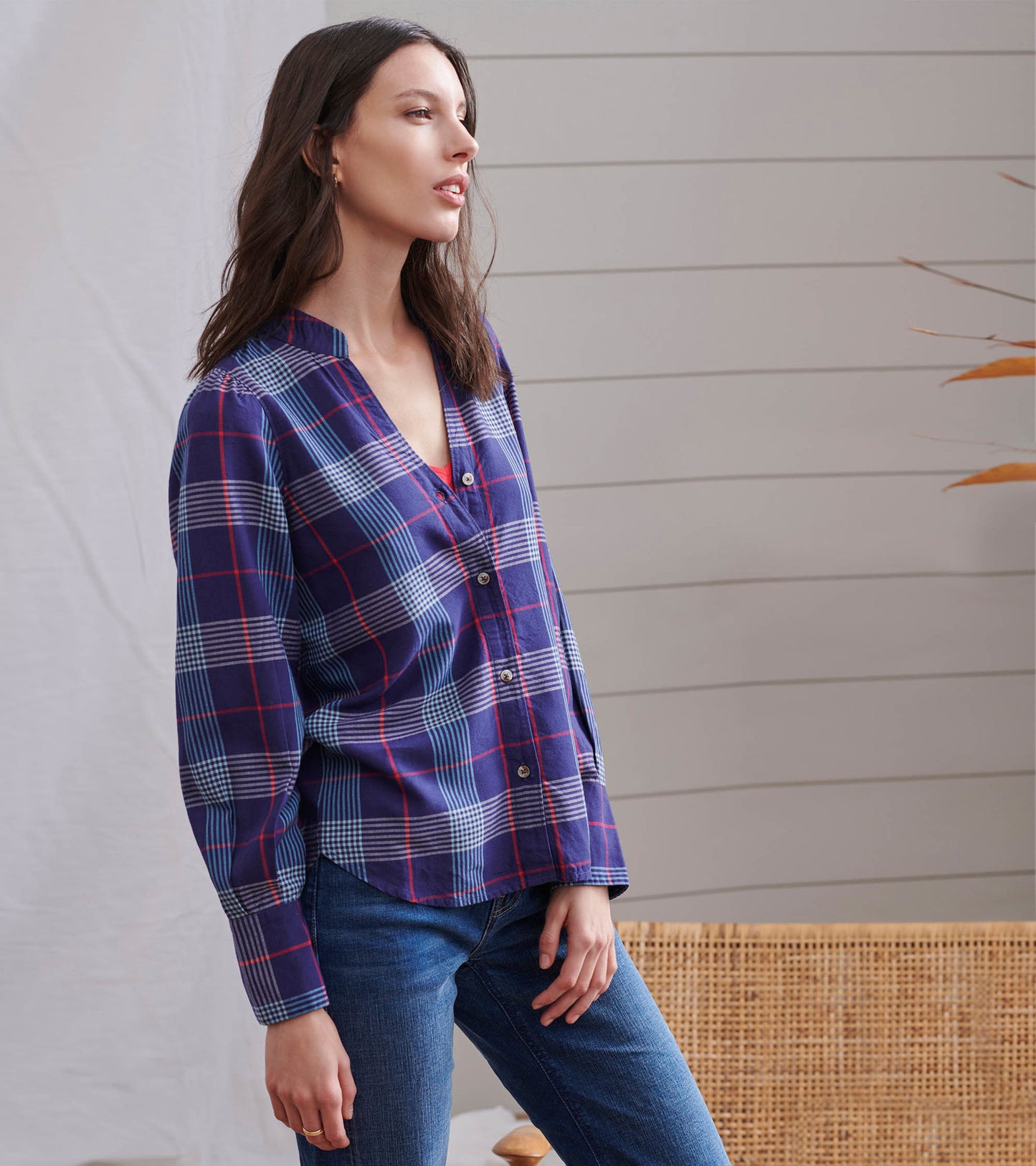 Olivia Blouse - Patriot Blue Plaid