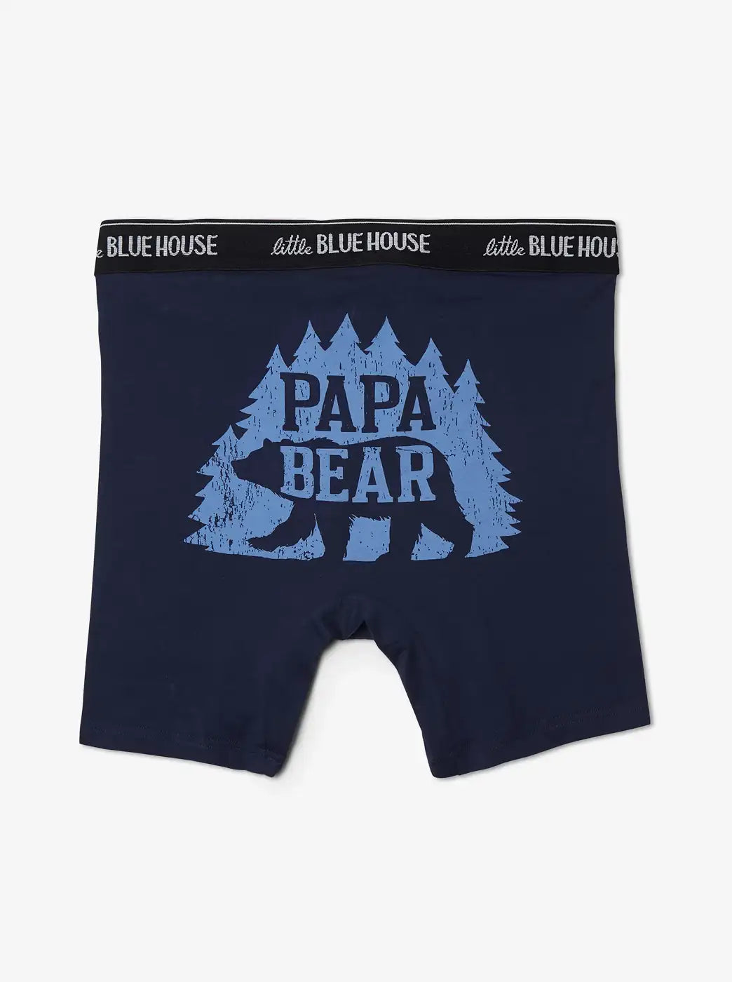Shop Father's Day gifts. Showing navy boxer briefs with a bear and pine tree graphic. With 