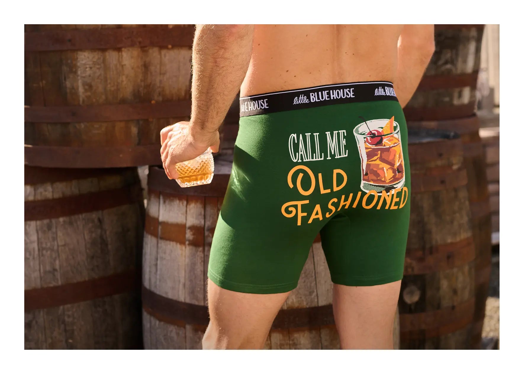 Promotes men's novelty boxers. With 